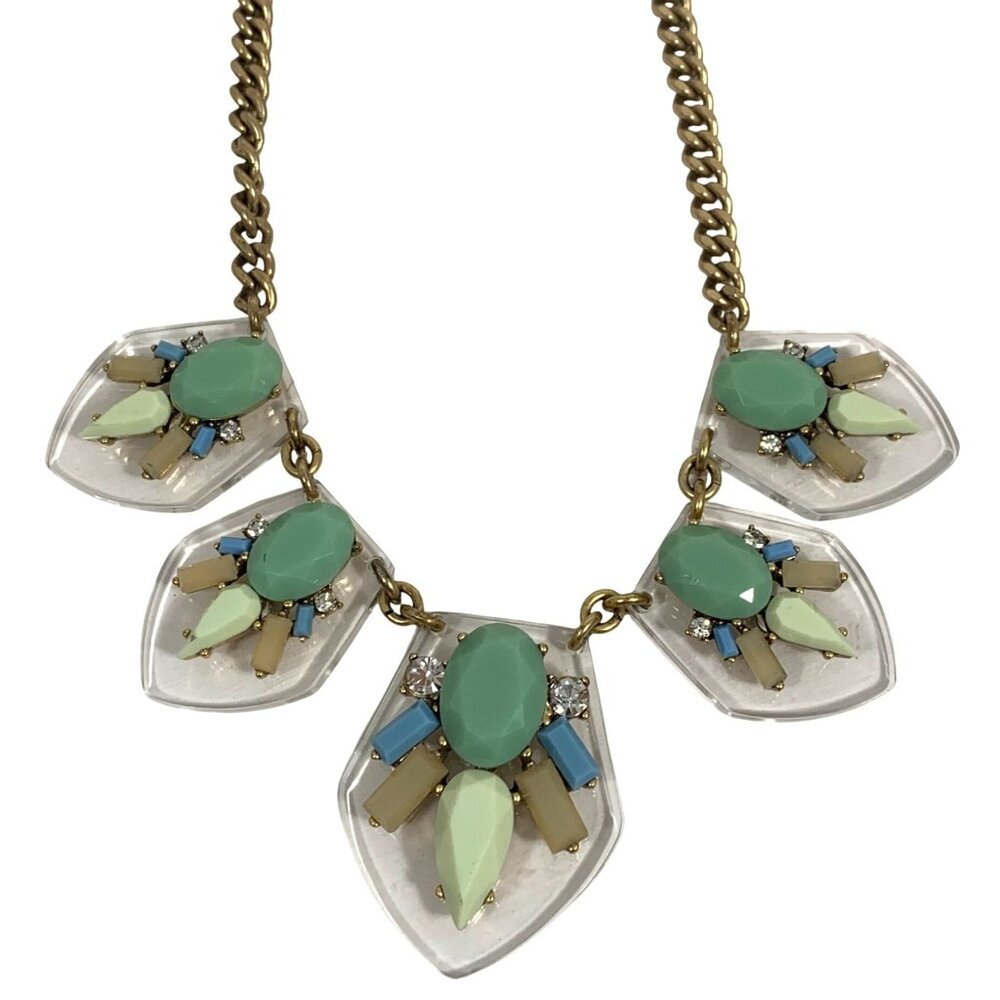 J.Crew Statement Bib Necklace Clear Rhinestones Multicolor Lucite Choker